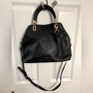 Vince Camuto Elva Black Pebble Small Leather Satchel With Crossbody Strap EUC